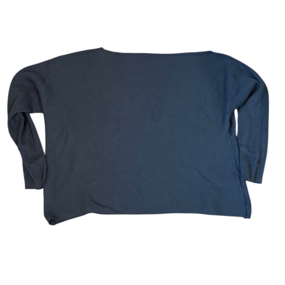 Treasure & Bond Womens 1X Slate Blue Ribbed Shoulder Long Sleeve Sweater Top